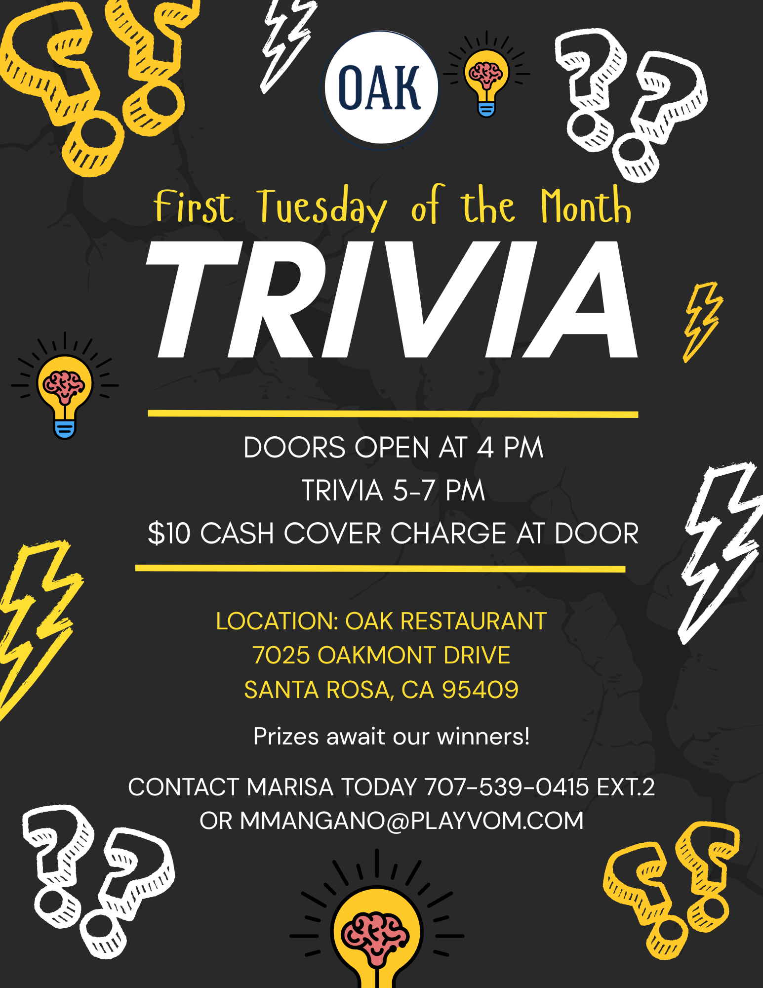 First Tuesday Trivia VOM Oak Flyer