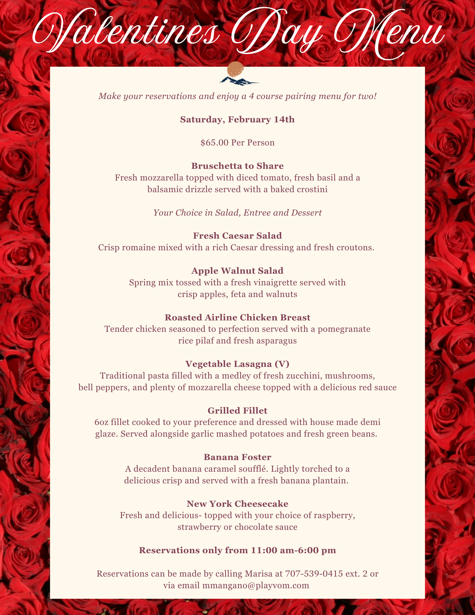 VOM Valentine day menu 
